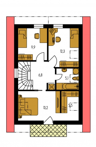 Spiegelverkehrter Entwurf | Grundriss des Obergeschosses - KOMPAKT 35